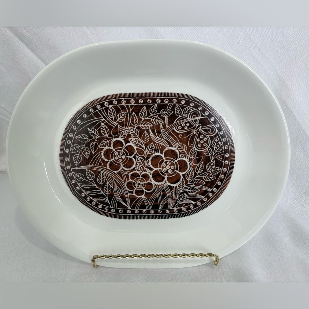 Corelle Batik pattern Elegant Floral Oval Platter - White and Brown